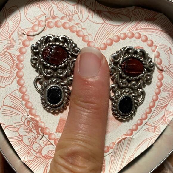 NEW Brighton vintage retired Silver and leather Leonardo Crocodile post earrings - Picture 3 of 4